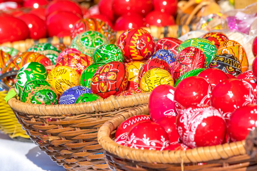 Hand painted eggs in Romania. That's an Easter tradition from Romania - We paint eggs in red, yellow, green or blue and make models on them.