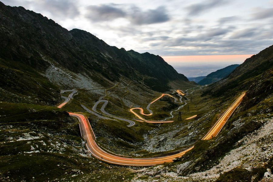 Transfagarasan in the light of the sunset, in the middle of the spring