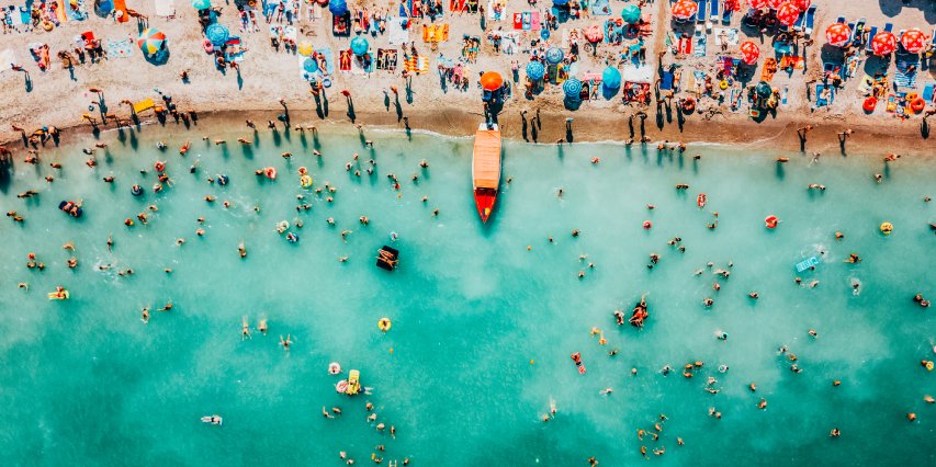 A beach full of people