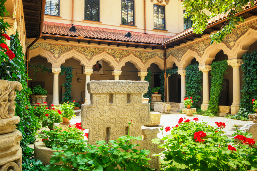 Stravopoleos Monastery from Romania country, in full hot season, full of beautiful roses. The monastery has a beautiful arhitecture.